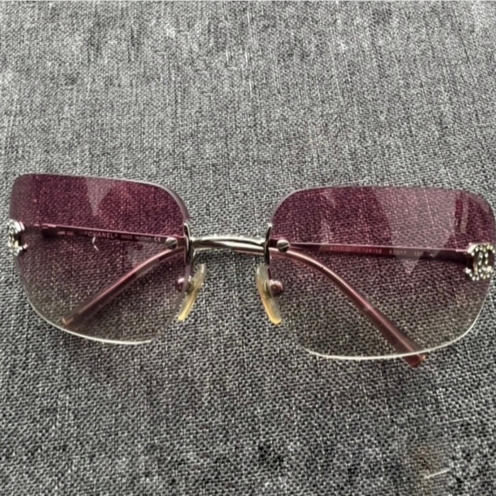SOLD💋 RARE CHANEL Rimless Sunglasses 4017 D Pink Purple Gradient Silver Rate A - Picture 3 of 16